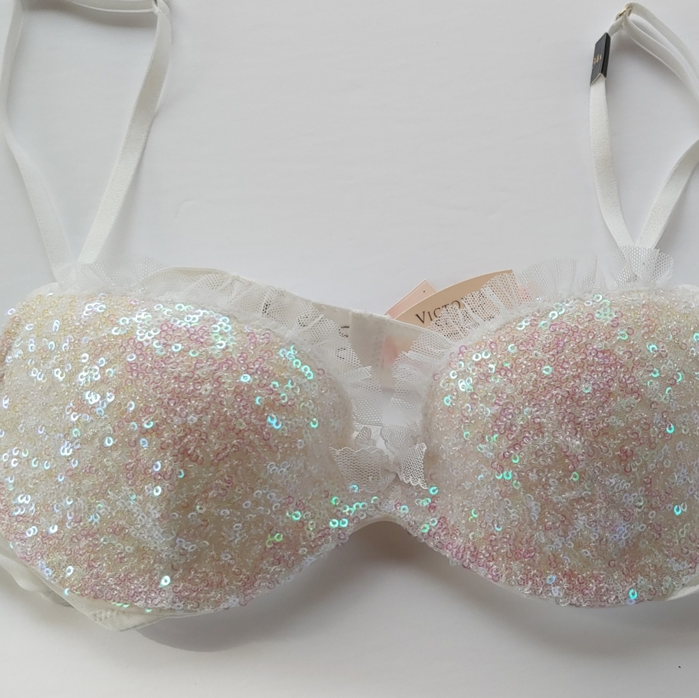 Victoria's Secret VS White Pink Bling Bra 34A